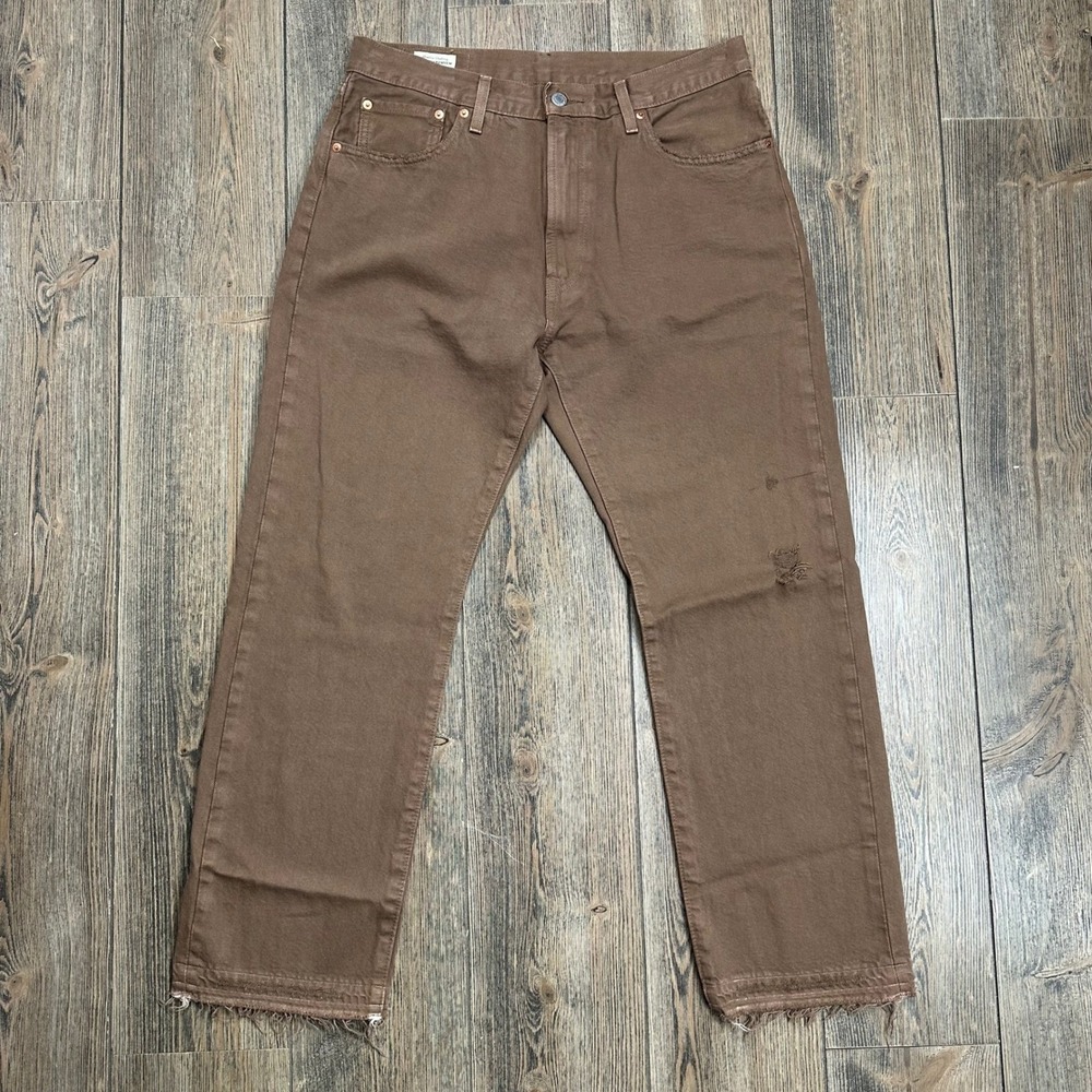 Levis Premium 551 Z Mens 33x30 Brown Straight Leg Jeans Raw Hem 24767-0042